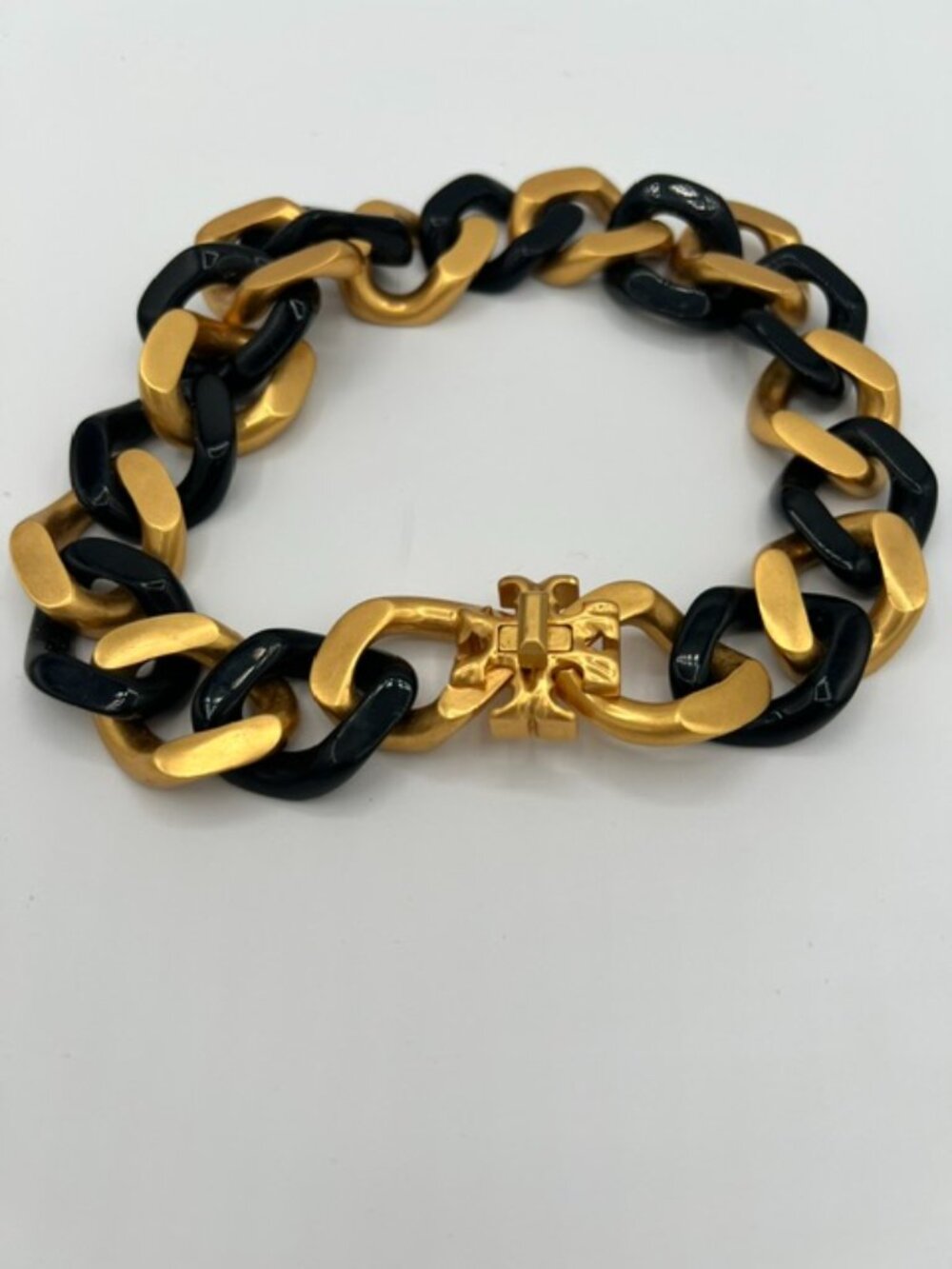Tory Burch Roxanne Black & Gold Chain Choker Necklace 16"